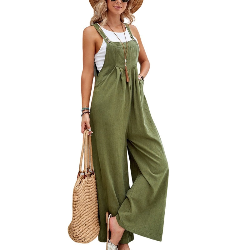 Women's Solid Color Casual Suspender Trousers