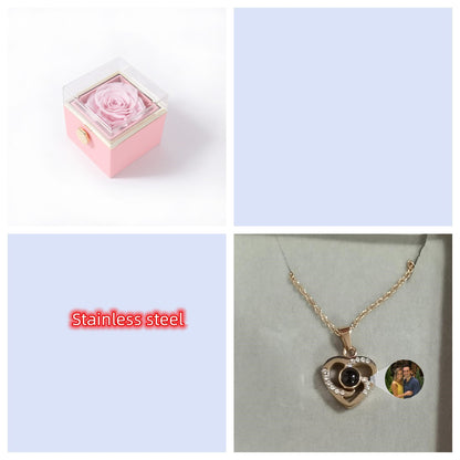 S925 Silver Romantic Colorful Photo Projection Necklace Heart Shaped Pendant Necklace