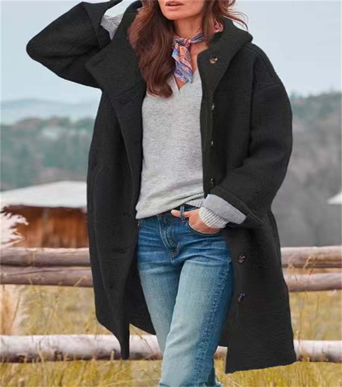 Elegant long women's woolen outwear by CJdropshipping featuring a pure color hooded design, suitable for European and American fashion styles.