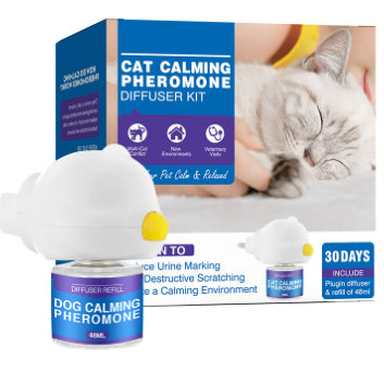 Pet cat and dog anti-stress aromatherapy diffuser with calming essential oils, designed to soothe pets and reduce anxiety.