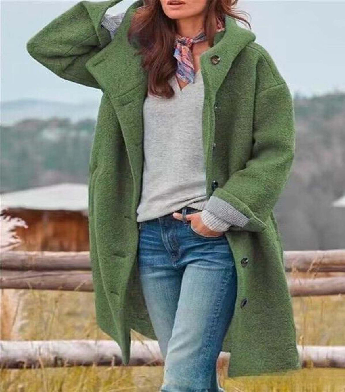 Elegant long women's woolen hooded outwear by CJdropshipping, featuring a pure color design and fashionable cross-border European and American style.