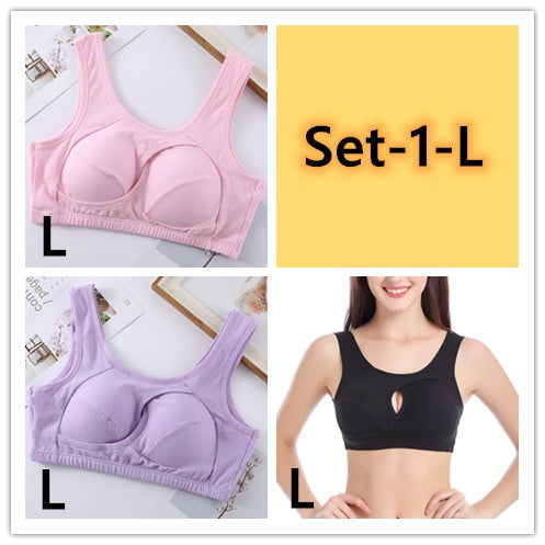 Plus Size Women Bra Ladies Cotton Quake-Proof Underwear Sleep Tops No Buckles Non Wire Lingerie With Removable Padded