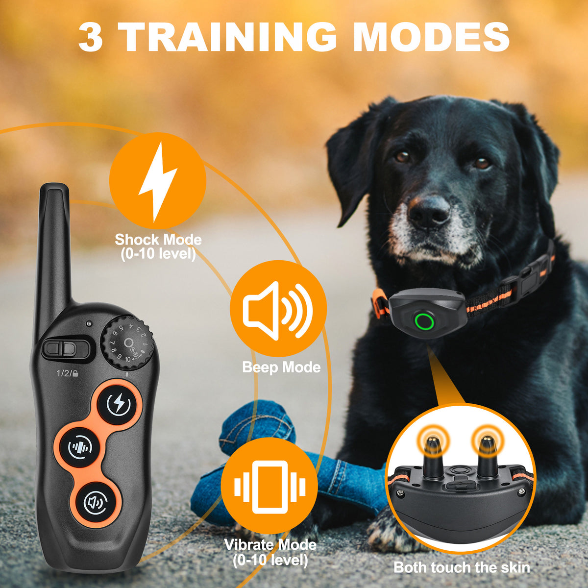 Electronic dog trainer collar with remote control, waterproof design, ideal for stopping barking and training pets.
