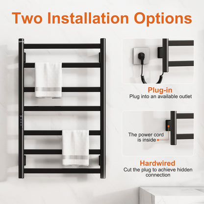 SIOYIE Towel Warmer Bathroom Wall Mounted 6 Bars Electric Towel Drying, 150 W 500 800 MM Heated Towel Rack With Intelligent Touch Screen Timer And Temperature Control Black Right