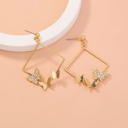 Geometric Fashion Diamond Three-dimensional Butterfly Temperament All-match Earrings