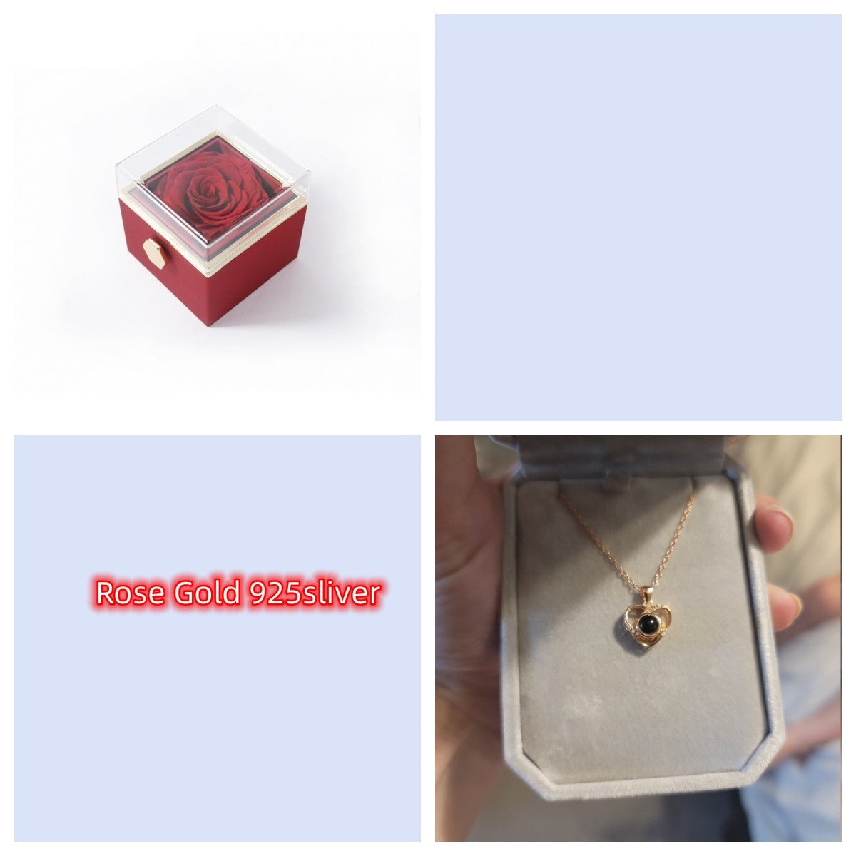 S925 Silver Romantic Colorful Photo Projection Necklace Heart Shaped Pendant Necklace