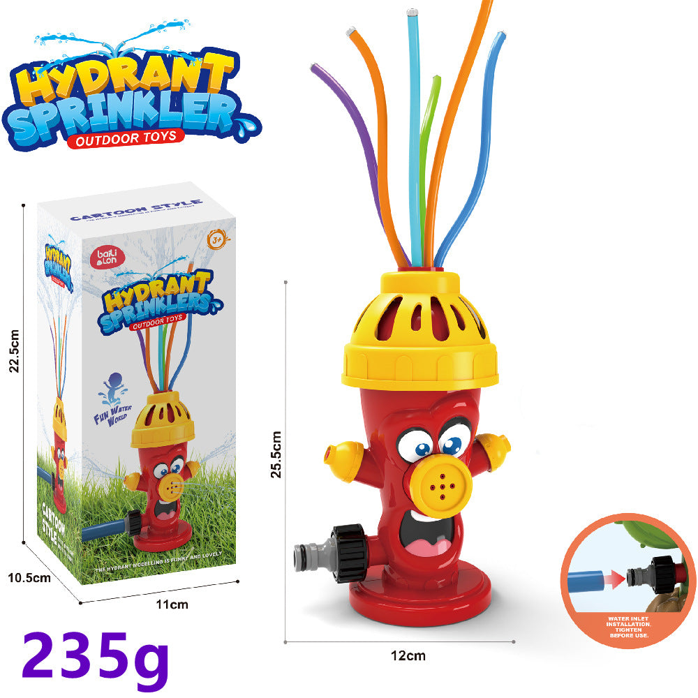Colorful outdoor water sprinkler toy for kids, featuring cartoon design, ideal for summer garden play and baby bath fun.