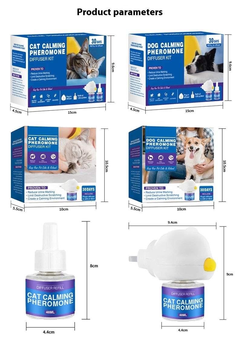 Pet cat and dog anti-stress aromatherapy diffuser with calming essential oils, designed to soothe pets and reduce anxiety.