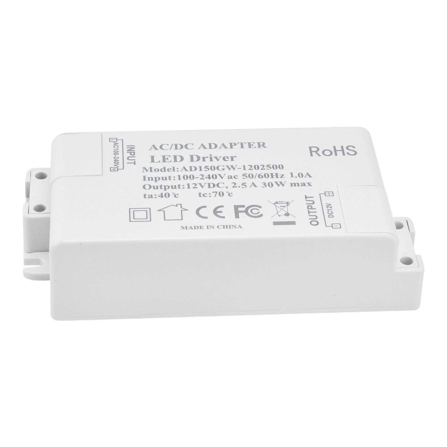 30W DC 12V 2.5A LED Driver Constant Voltage No Flicker LED Light Transformer for Bathroom Restroom AC 100‑240V