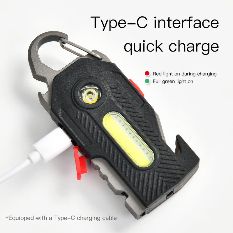 Lampe de poche d'urgence multifonctionnelle rechargeable, porte-clés, lumière de travail COB haute luminosité, lumière de maintenance, lampe LED de camping en plein air