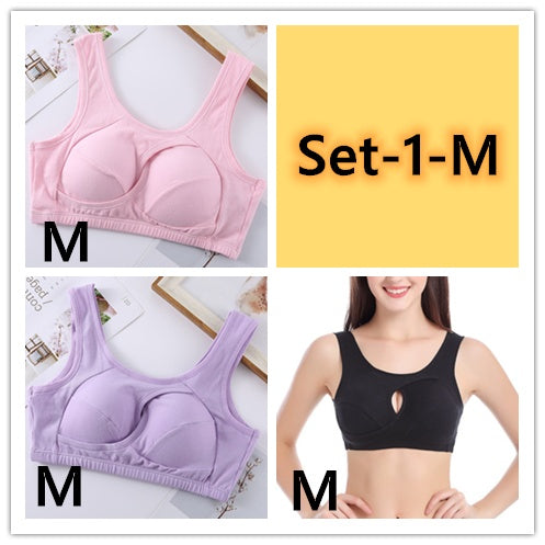 Plus Size Women Bra Ladies Cotton Quake-Proof Underwear Sleep Tops No Buckles Non Wire Lingerie With Removable Padded