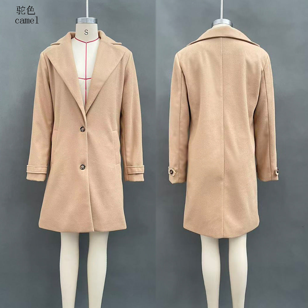 Women’s mid-length woolen coat with retro casual style, lapel collar, in autumn and winter 2026 fashion, by CJdropshipping