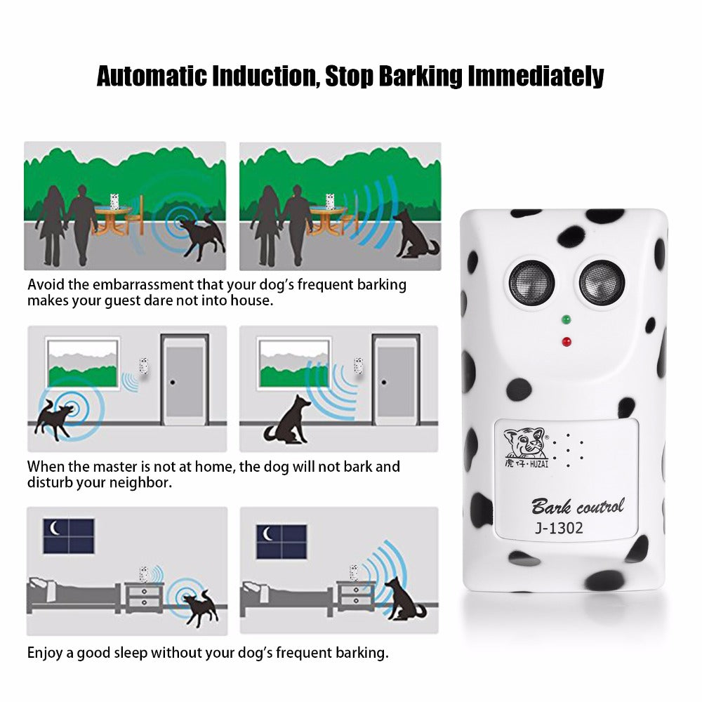 High-power CJdropshipping anti-barking dog repeller emitting ultrasonic sound to stop excessive barking.