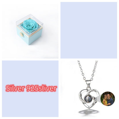 S925 Silver Romantic Colorful Photo Projection Necklace Heart Shaped Pendant Necklace