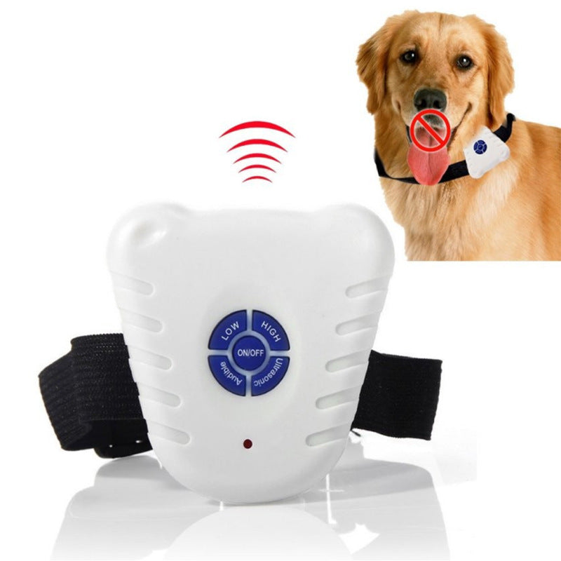 Dog wearing CJdropshipping anti bark collar designed to stop excessive barking, with a sleek adjustable strap and electronic device.
