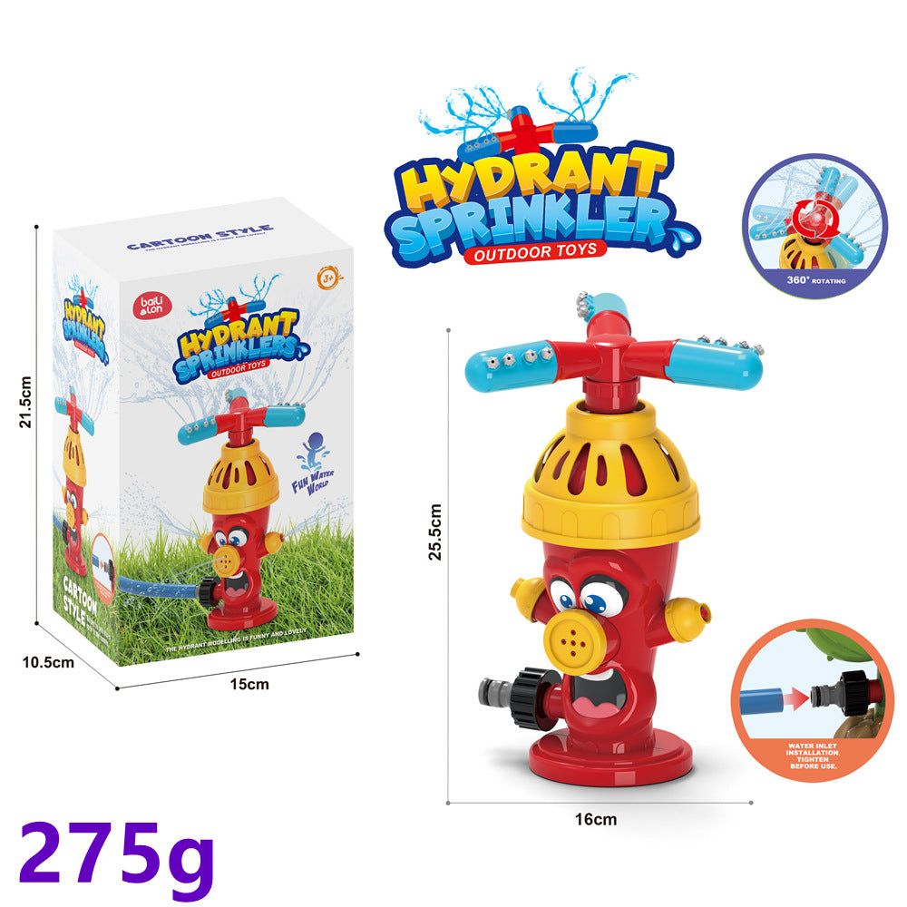 Colorful outdoor water sprinkler toy for kids, featuring cartoon design, perfect for summer yard play and baby bath fun.