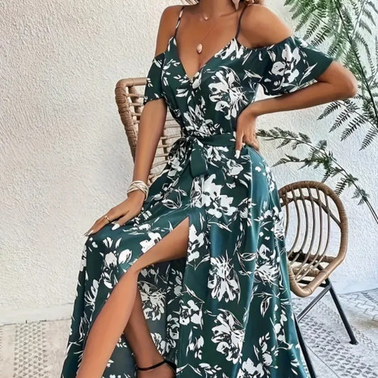 Printed Cold Shoulder Strap Dress