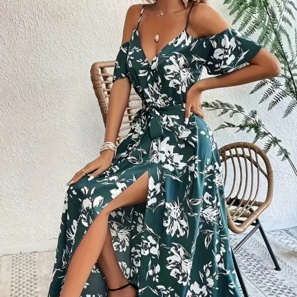 Printed Cold Shoulder Strap Dress