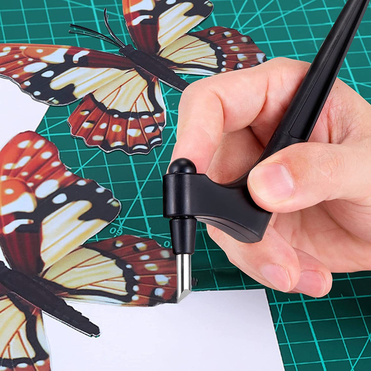 Hand-held CJdropshipping 360-degree rotating paper cutter and carving knife with ergonomic handle and sharp blade for precise cuts.