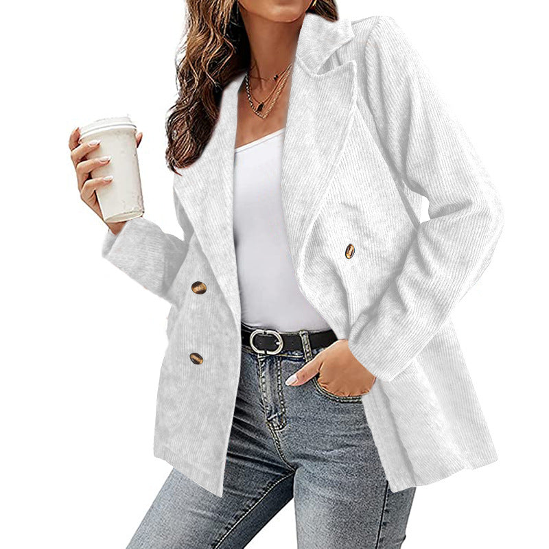 Women's double-breasted corduroy jacket from CJdropshipping, suitable for autumn and winter casual wear, featuring a stylish small suit design.