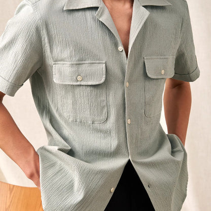 Cuban Collar Shirt Men's Short Sleeve Summer Thin