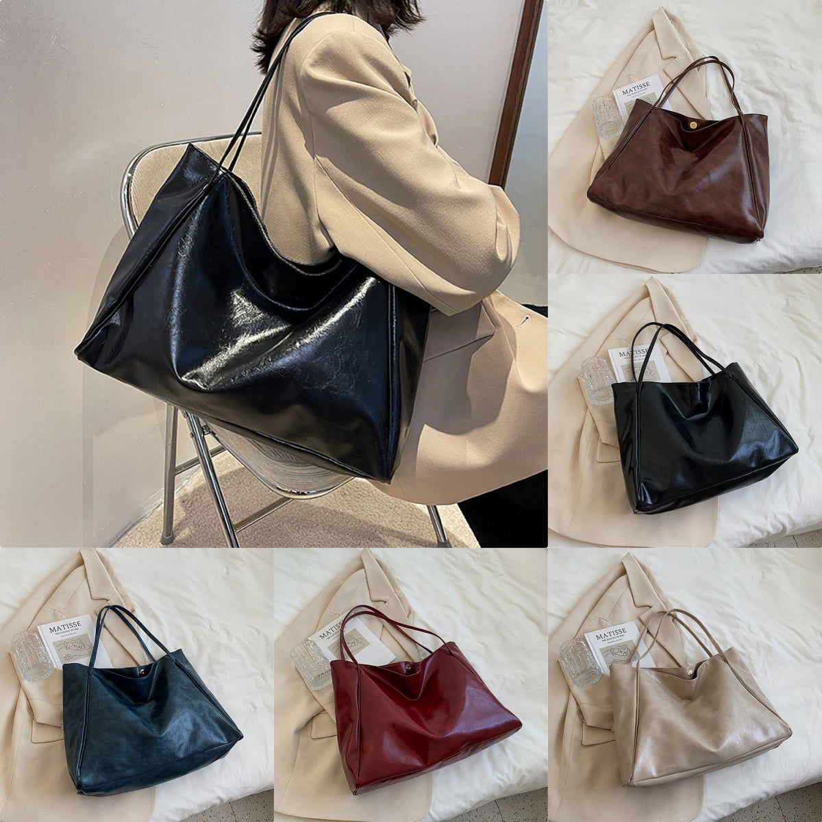 Vintage Women's Tote Bag Athletic Casual Fashion Large Capacity Leather Shoulder Bag Shopper Harajuku Simple Handbag