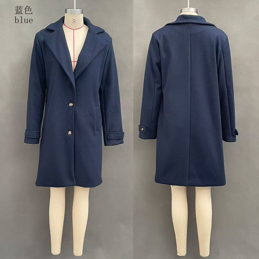 Women's woolen lapel coat in retro autumn and winter style, mid-length casual coat with buttons, by CJdropshipping.