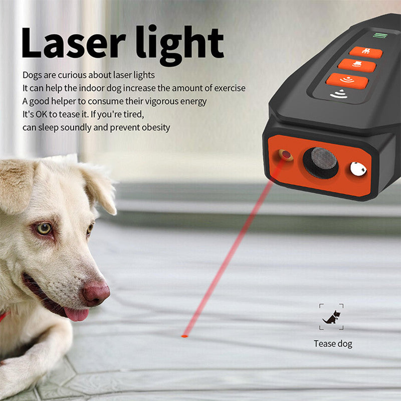 Rechargeable Ultrasound Dog Barking Prevention Stopper by CJdropshipping, showing the device with buttons and charging port.