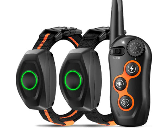 Electronic dog training collar with remote control, waterproof design, and bark stopper from CJdropshipping, shown on a dog.