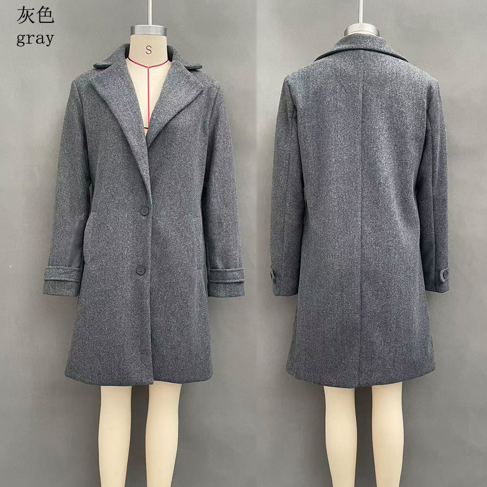 Women's woolen coat with a retro casual style, mid-length lapel design in autumn and winter fashion, by CJdropshipping.