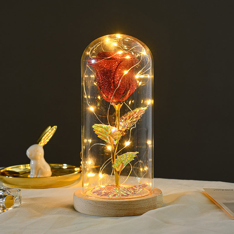 Valentinstag Geschenk für Freundin Ewige Rose Blumen LED Licht in Glasabdeckung Tag Hochzeitsdekoration Gastgeschenke Muttertag Weibliches Geschenk Geschenk