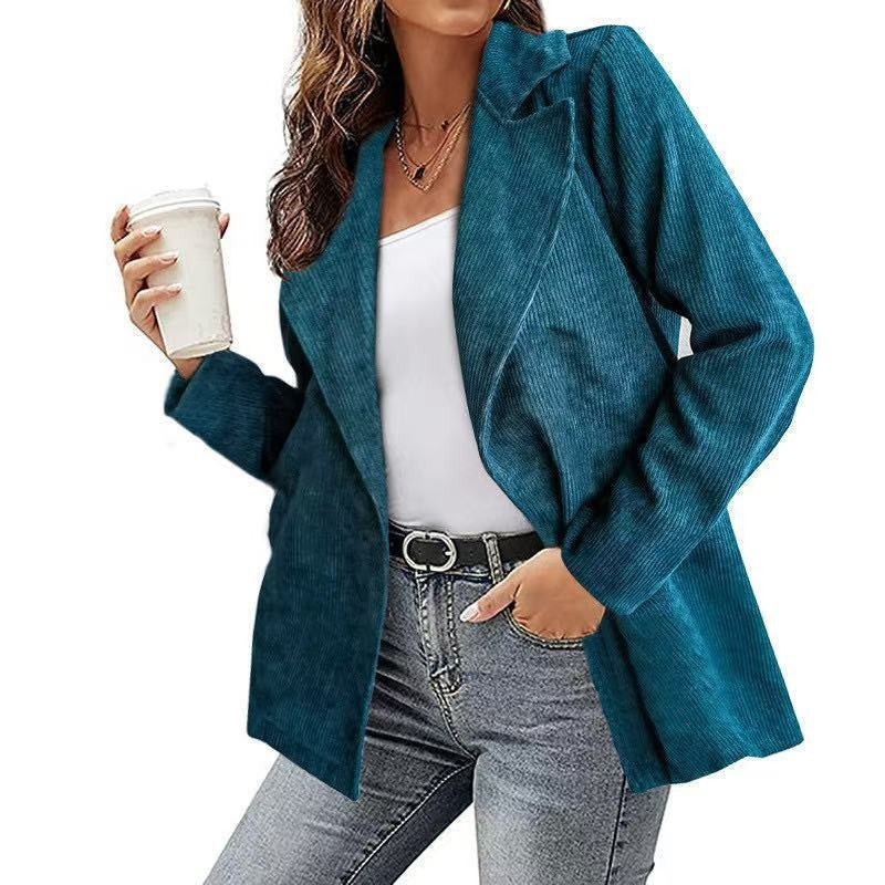 Women's double-breasted corduroy suit jacket in autumn and winter styles, casual fashion from CJdropshipping.