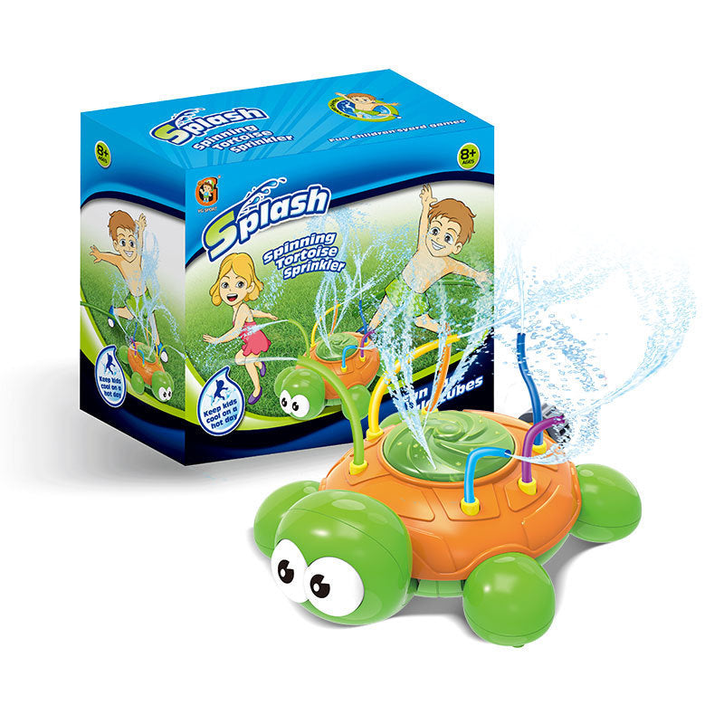 Colorful outdoor water sprinkler toy for kids, featuring cartoon designs, perfect for summer yard play and baby bath fun.