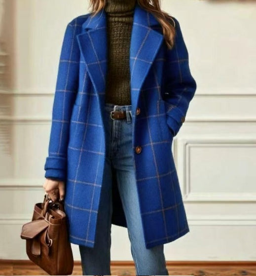 Medium-length plaid woolen coat from CJdropshipping in 2026, featuring a stylish design and classic pattern.