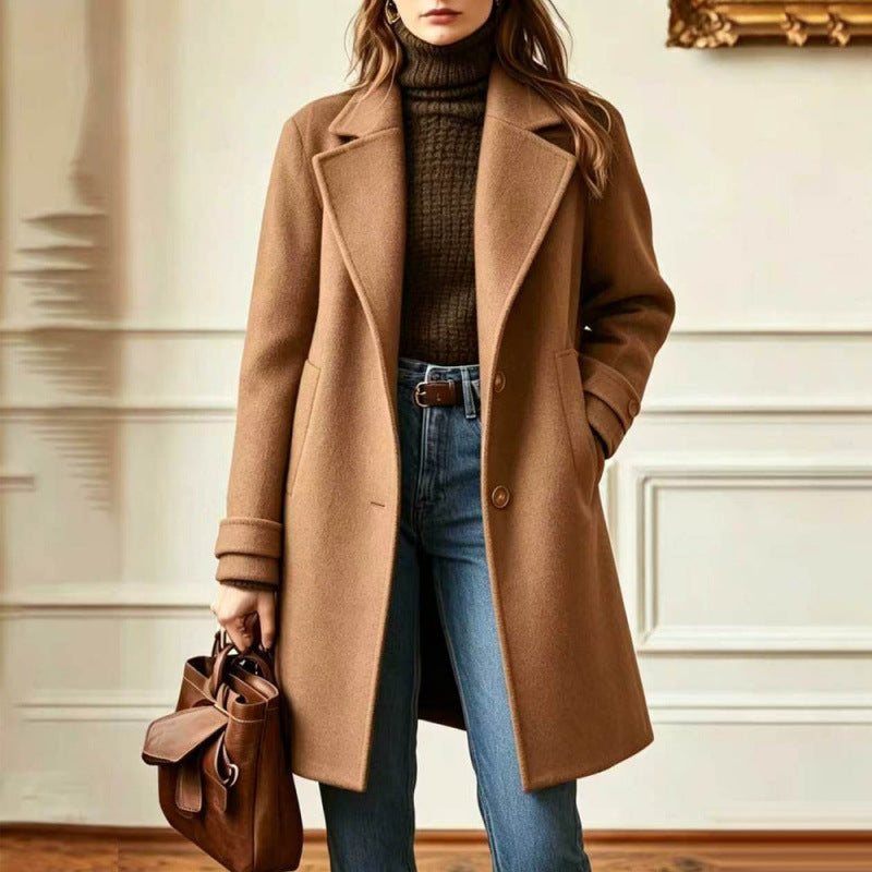 Women’s retro woolen coat with mid-length lapel design, in autumn and winter style, from Cross-Border 2026 collection by CJdropshipping.