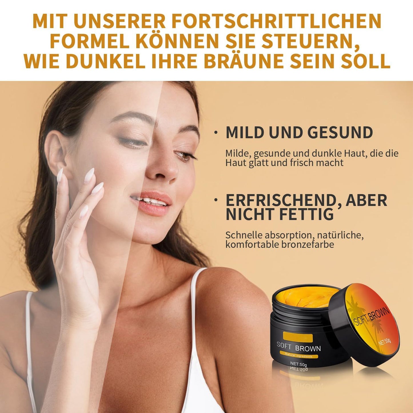 Sonnenbräunungs-Schönheitscreme für einen ebenmäßigen Hautton