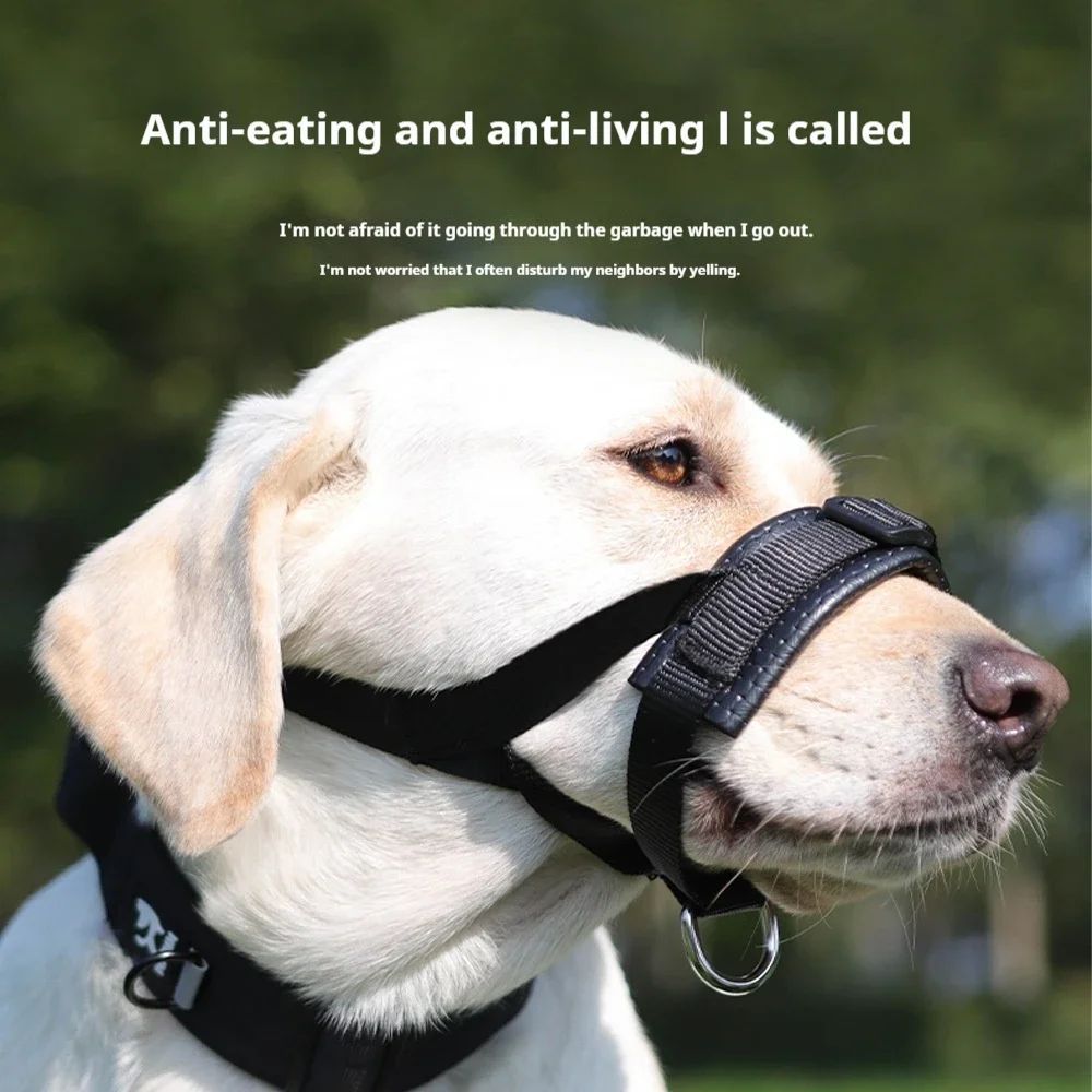 Adjustable soft foam dog muzzle with anti-bite and anti-barking features, designed for safe and comfortable use.