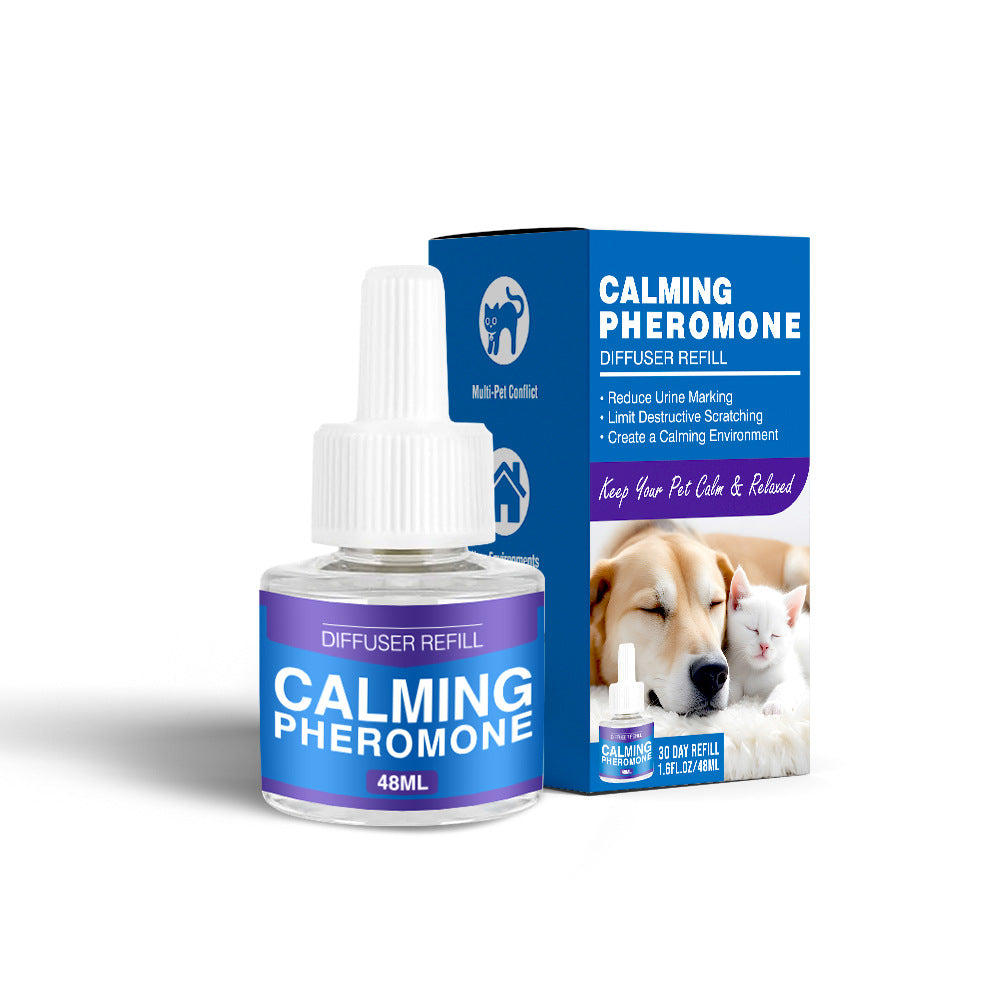 Pet aromatherapy diffuser for cats and dogs, with calming essential oils, designed to soothe pets and reduce stress.
