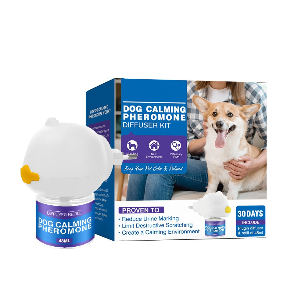 Pet cat and dog anti-stress mood soothing aromatherapy diffuser with calming scent, designed for pets' relaxation.