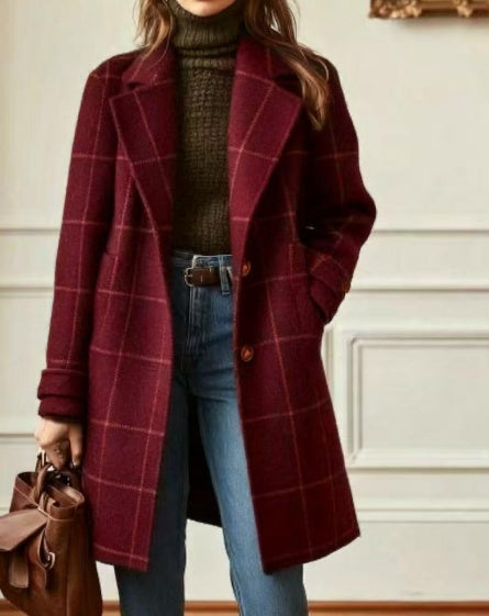Medium-length plaid woolen coat in 2026 style featuring a classic pattern and tailored fit, by CJdropshipping.