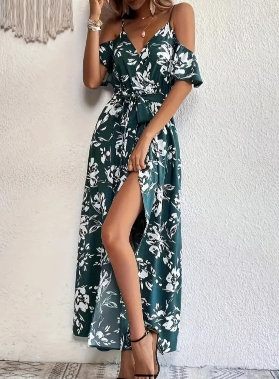 Printed Cold Shoulder Strap Dress