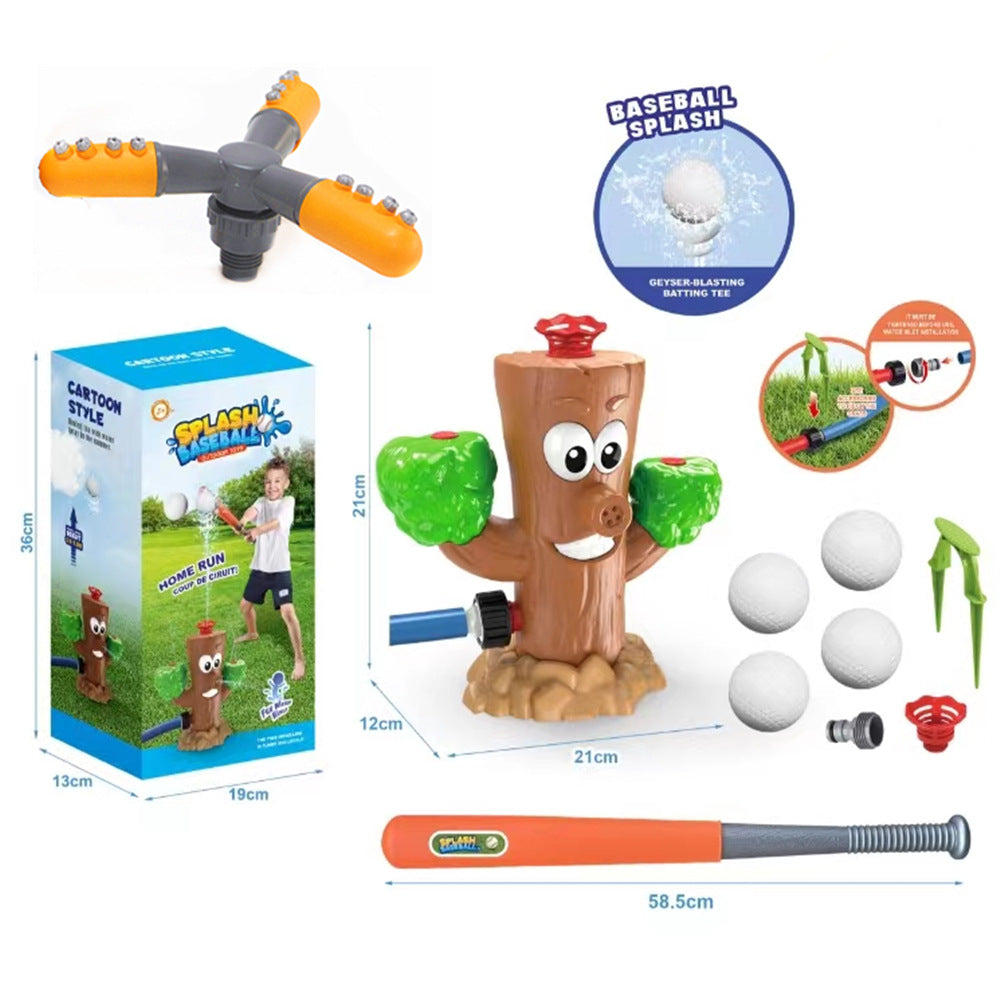 Colorful outdoor water sprinkler toy for kids, featuring cartoon design, ideal for summer yard fun and baby bath play.