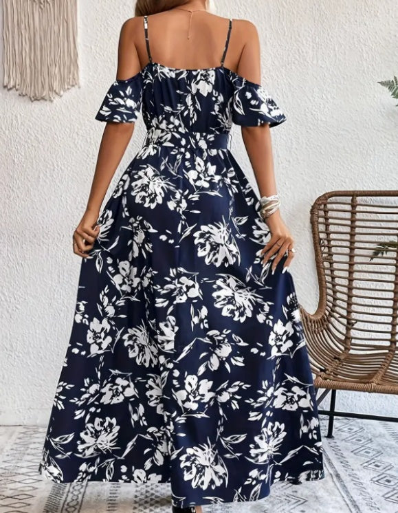 Printed Cold Shoulder Strap Dress