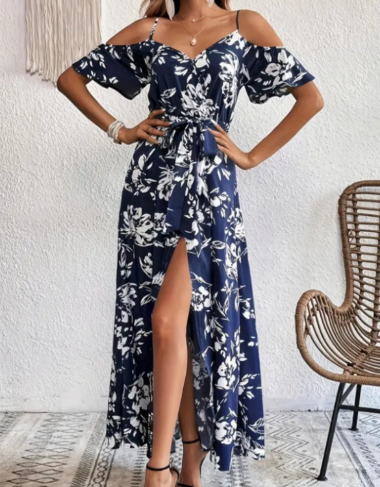 Printed Cold Shoulder Strap Dress