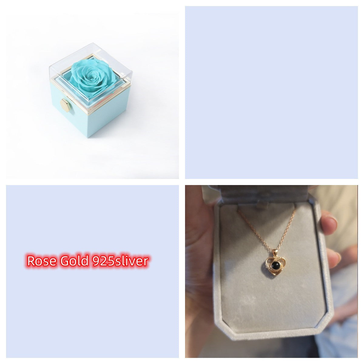 S925 Silver Romantic Colorful Photo Projection Necklace Heart Shaped Pendant Necklace