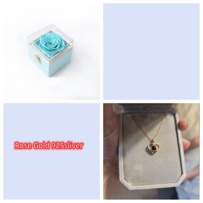 S925 Silver Romantic Colorful Photo Projection Necklace Heart Shaped Pendant Necklace