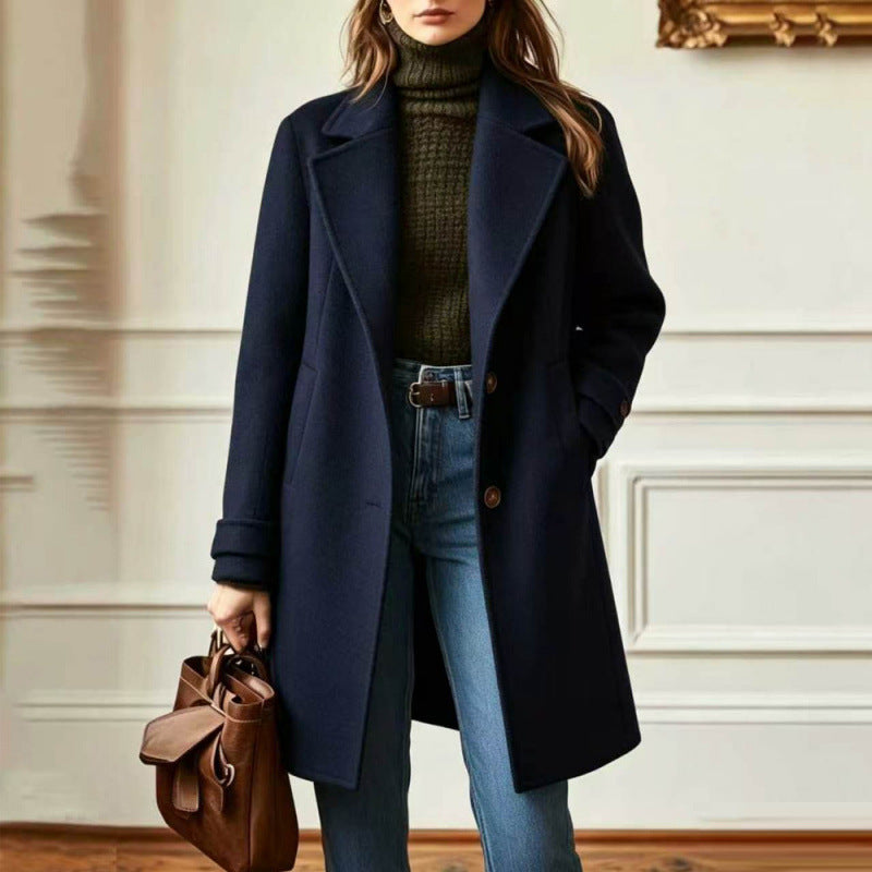 Women’s retro mid-length woolen coat with lapel collar in autumn and winter style, casual design from CJdropshipping.