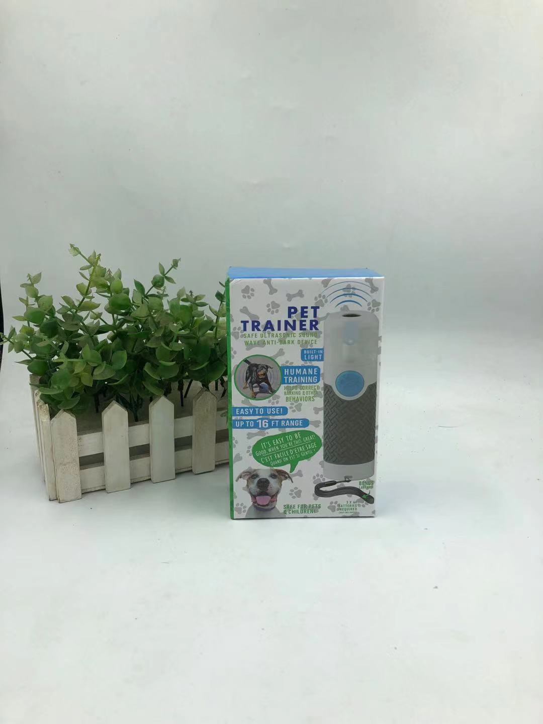 Ultrasonic handheld dog trainer and bark-stop device by CJdropshipping, showing the compact device with a clip for training pets.