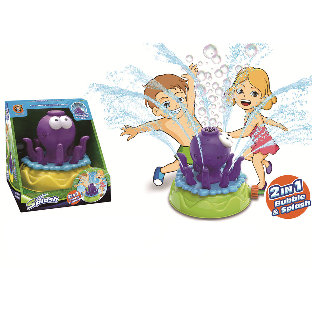 Colorful outdoor water sprinkler toy for kids, featuring cartoon designs, perfect for summer yard fun and gentle baby bath play.