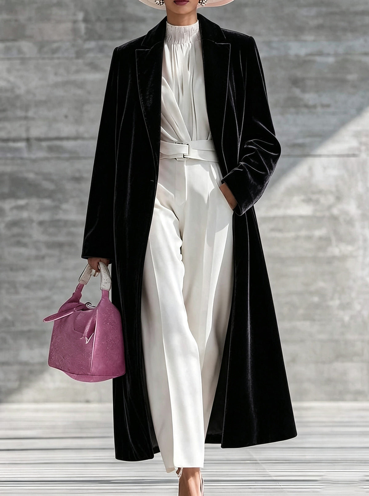 Women's long velvet coat with turn-down collar and over-the-knee length, stylish autumn winter jacket by CJdropshipping.